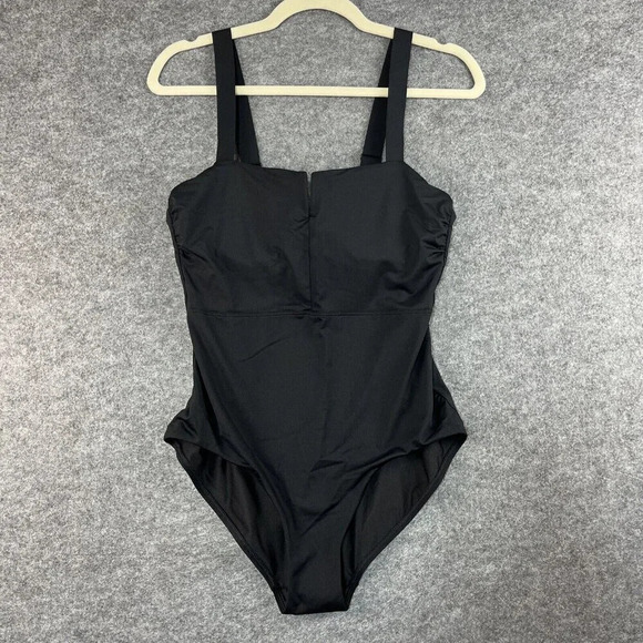Athleta Square Neck V Cup One Piece Swimsuit Womens 36B/C Black Slimming - Picture 3 of 13